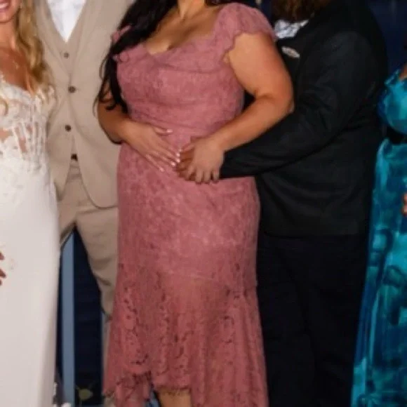 City Chic Blush Lace Off-Shoulder Dress 18 1x pink wiggle plus size - Picture 4 of 11